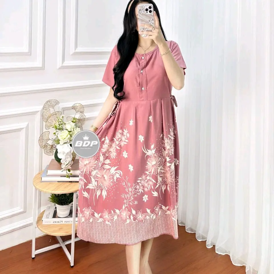 Daster Chibi Luna rayon premium Grade A tebal halus adem murah kancing busui bumil dress homedress Wanita Midi Motif Pendek Kotak Panjang Tidur Kimono Katun