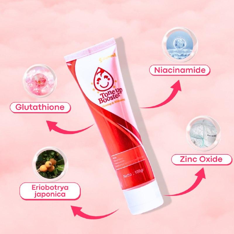 GLUMEVIT TONEUP BOOSTER Lotion Pencerah Kulit Penghilang Bekas Luka Whitening & Glowing 100 Gram Original Sudah BPOM Scrub 2