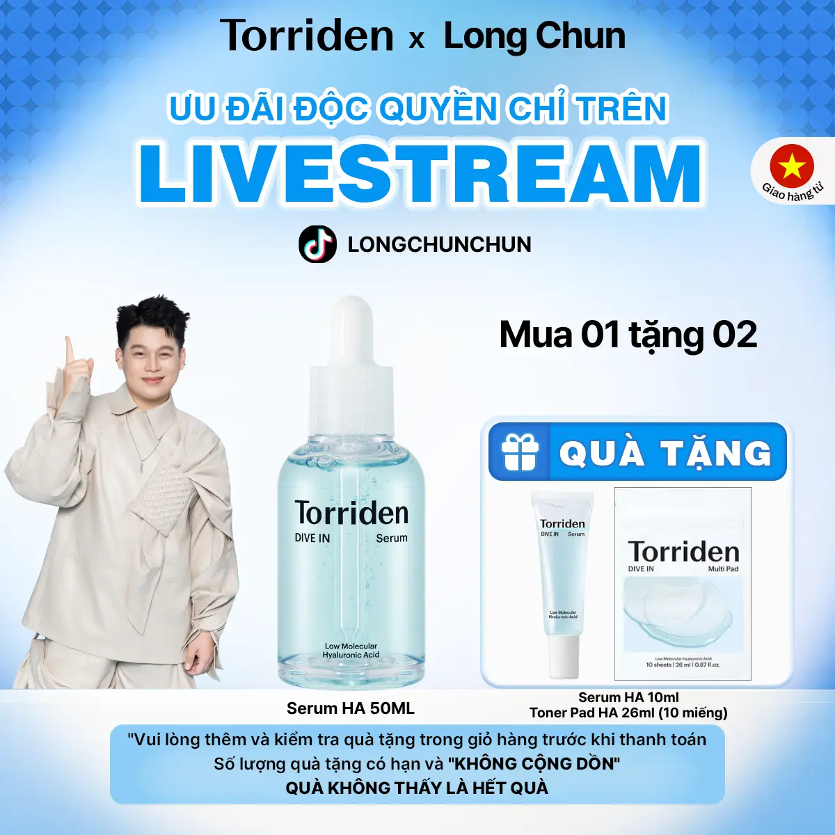 Serum HA Torriden 5D Hyaluronic Acid phân tử nhỏ thấm sâu cấp ẩm làm dịu da DIVE IN Serum 50ml