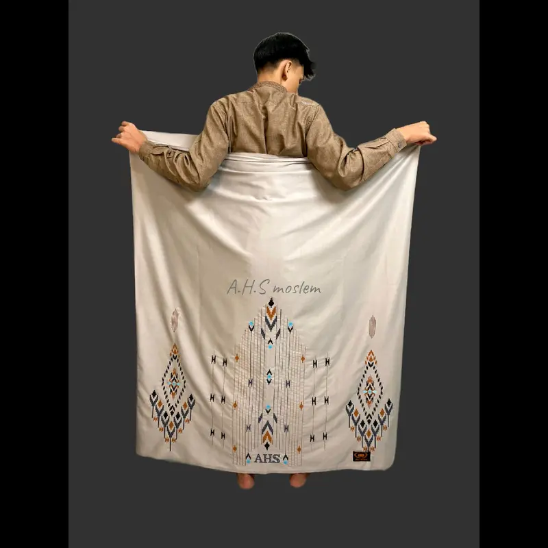 AHS sarung bordir motif songket gunung 100% timbul bahan katun CODE S.K.G ABU 02 Lembut Muslim Pria Dewasa Tenun Hitam 1