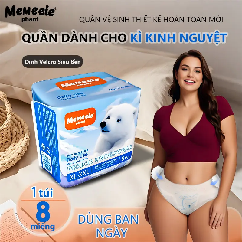 [Sản phẩm mới năm 2025] Miếng dán quần vệ sinh hàng ngày mới của Memeeie Dễ mặc và tháo ra (8 miếng) 360° Chống rò rỉ, cảm giác nhẹ, thoáng khí, thấm hút nhanh