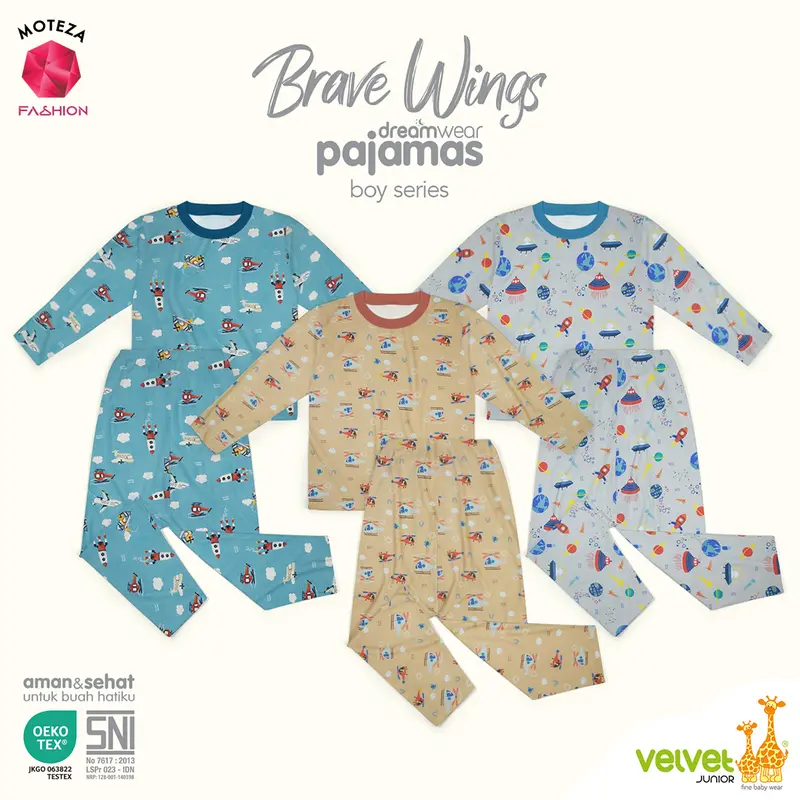 Velvet Junior Dreamwear - Piyama Anak Laki Setelan Oblong Atasan Panjang Stelan Celana Panjang | My Cool Alphabet | Brave Wings 5