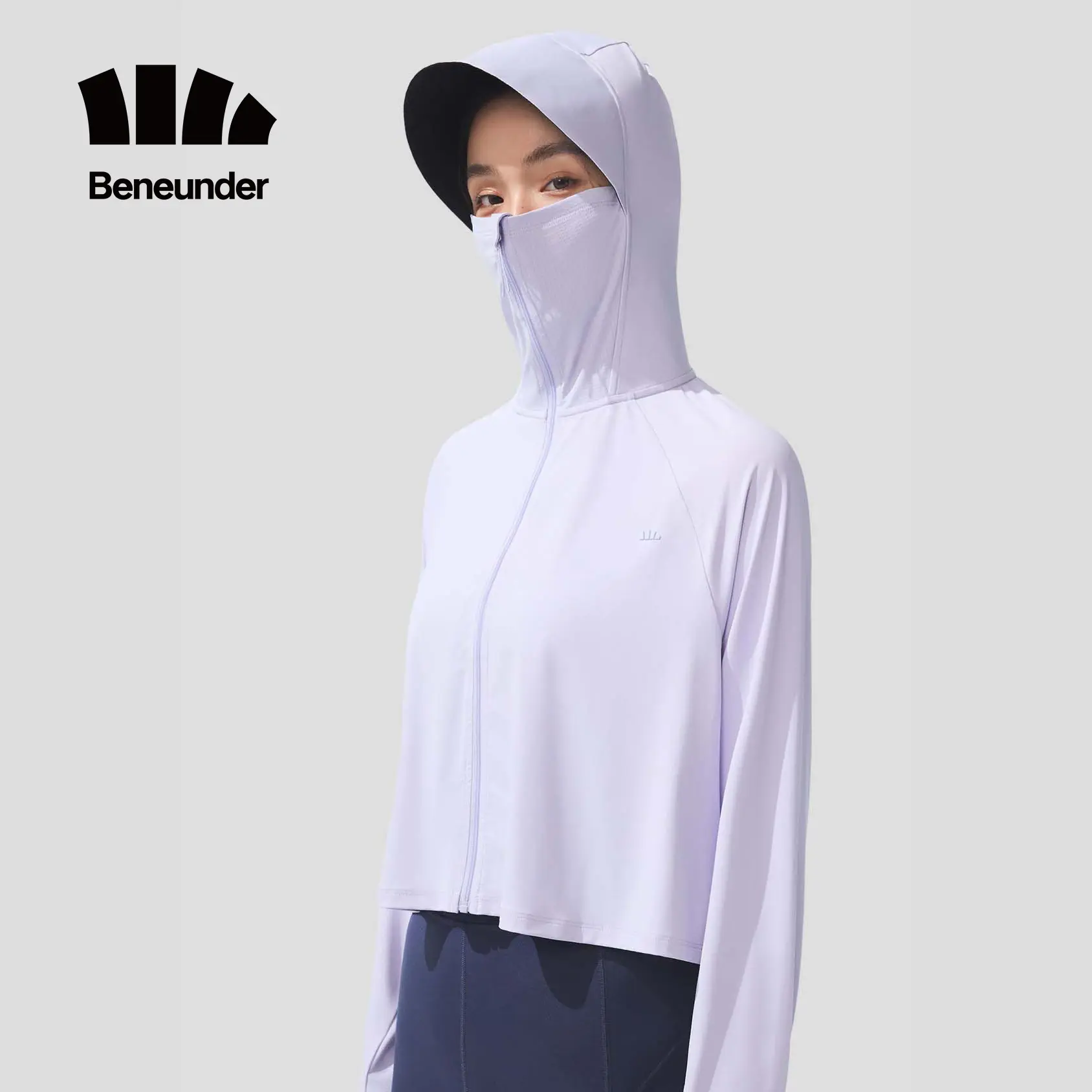 Beneunder AL118 UV Protection Shawl, UPF100+ Cooling Cover with Face Mask & Thumb Holes, Airy Outdoor Scarf for Women