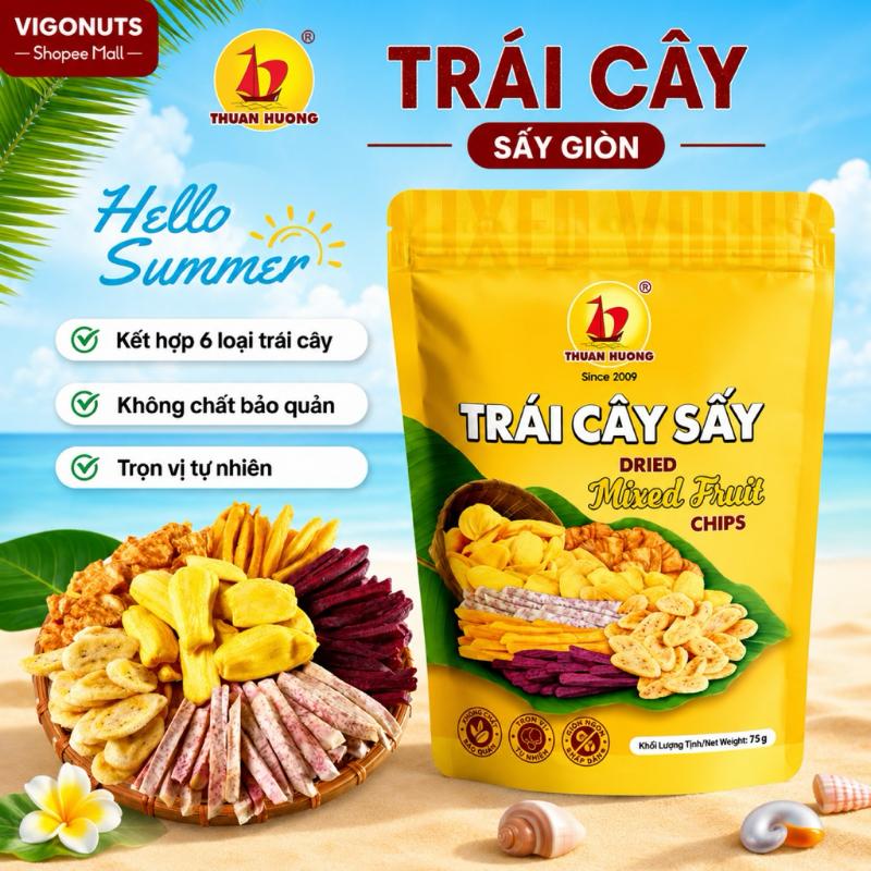 Kính chất tốt Trái cây sấy Thuận Hương Túi 75g & 200g giòn rụm tự nhiên - Ăn…