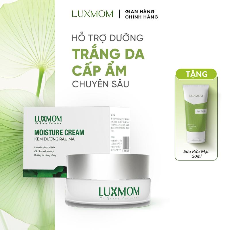  Luxmom Kem Dưỡng Rau Má Moisture Cream 20GR Hỗ Trợ Cấp Ẩm Ngừa Mụn Dưỡng Trắng Mờ Thâm An Toàn Cho Mẹ Bầu & Sau Sinh Tặng Sữa Rửa Mặt 20ml 