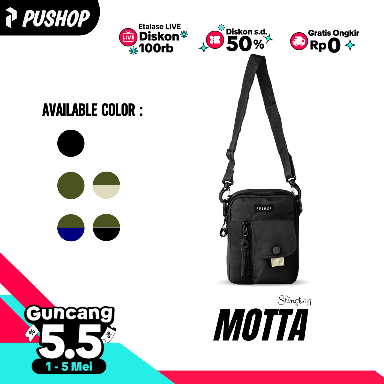 PUSHOP Tas Selempang Pria Wanita MOTTA - Mini Slingbag Pria Wanita Casual Mini Sling bag Polos Unisex Casual