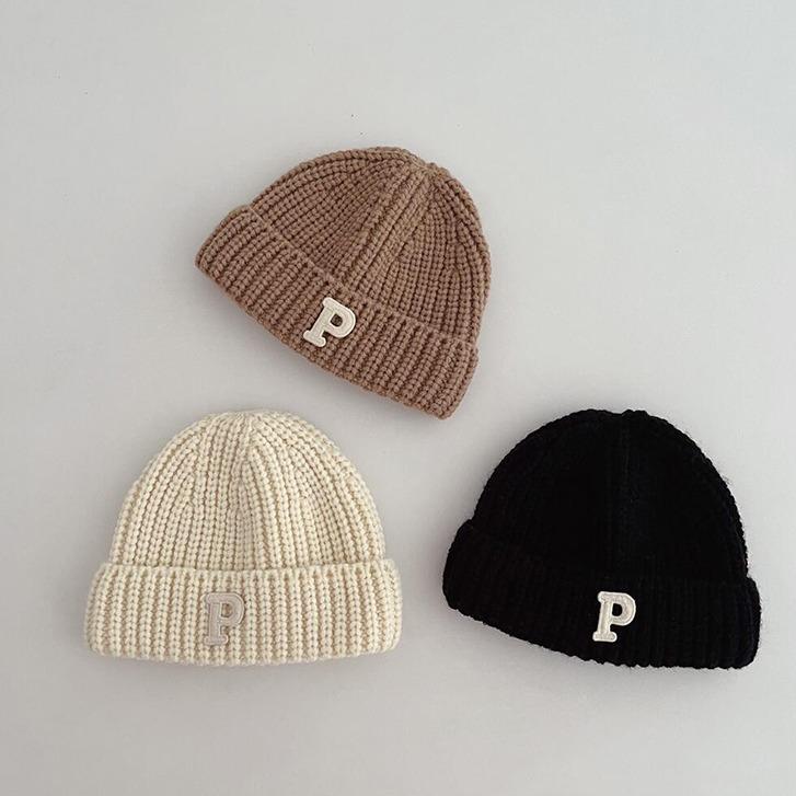 Mũ Len Cho Em Bé Thiết Kế Chữ Cái Dễ Thương, Màu Trơn Len, Ấm Áp, Thích Hợp Cho Bé Trai Và Bé Gái Tập Đi, Mũ Dệt Kim, Mùa Thu Đông, Chống Gió, Mũ Trẻ Em