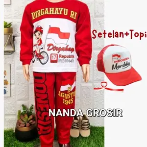 KAOS PANJANG ANAK HORMAT DIRGAHAYU KEMERDEKAAN SETELAN ANAK PANJANG HORMAT BISA DITAMBAH TOPI Fashion Kids