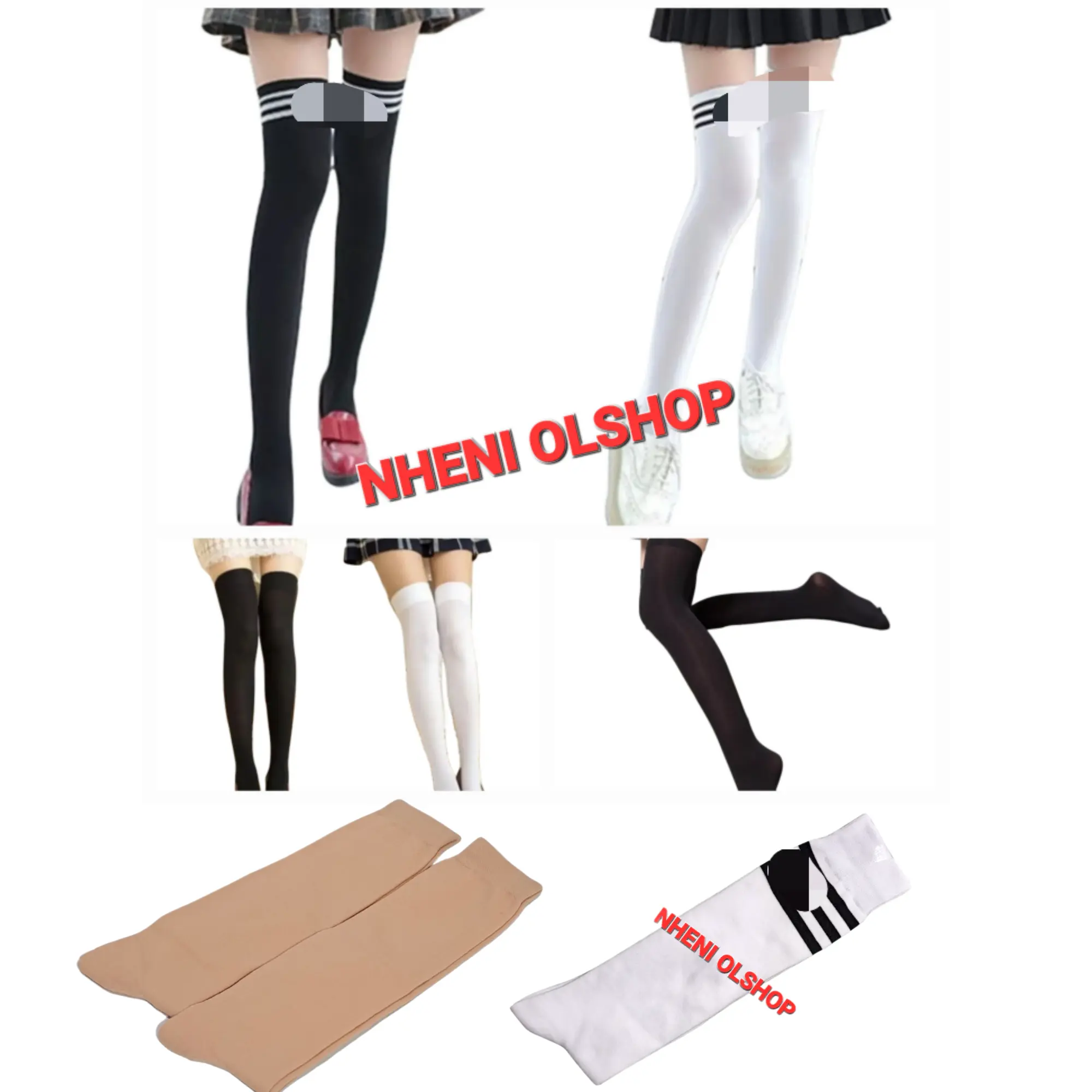 kaos kaki panjang wanita selutut motif strip dn polos/ kaos kaki selutut