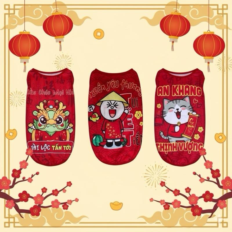  Áo Tết cho chó lớn 10-45kg hình Tết vải poly 