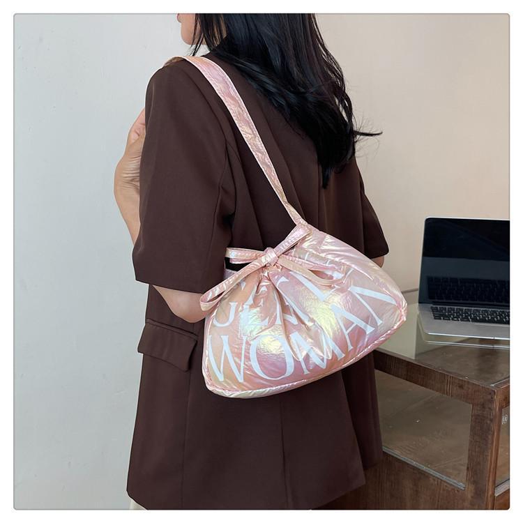 Product Introduction of Gentlewoman New Polyester Drawstring puffy Dumpling Bag Magnetic Buckle Closure in 4 Colors Gold Green Pink Rose Red Bag for women  tote bag or sling bag  2 Usage Directions 0