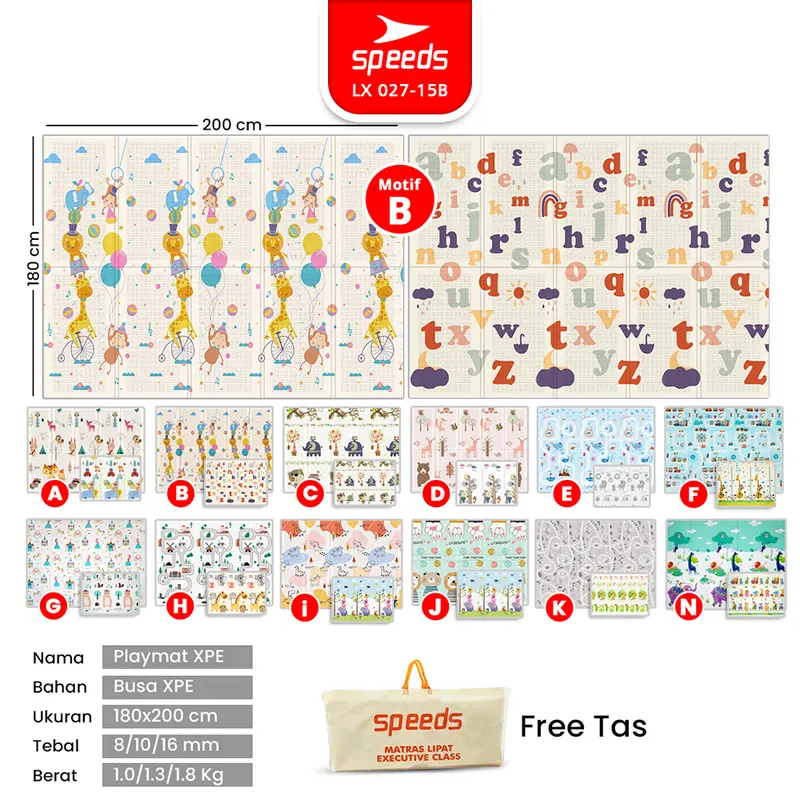 SPEEDS Playmate Anak 180x200 Tebal  8-10mm Karpet Playmate Bayi Tikar Lipat Bayi Bahan Foam XPE SNI 027-15 [ Motif B ] 2