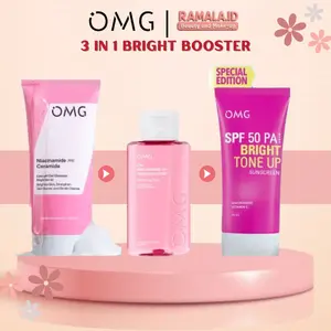 OMG OH MY GLOW 3 in 1 Bright Booster Sunscreen Toner Face Wash Niacinamide Ceramide untuk Kulit Glowing Cerah Sehat dan Lembap