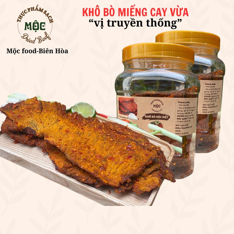 1kg Khô Bò mềm miếng lớn cay vừa 2 hộp thơm ngon sản phẩm đóng hộp tiện lợi Snack ăn vặt