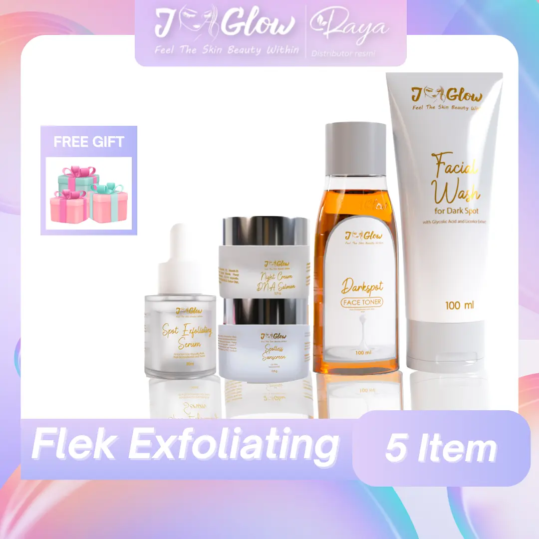 jglow Skincare Paket Flek Exfoliating Serum Perawatan Pencerah Kulit Wajah Wanita Penghilang Noda Hitam Facial