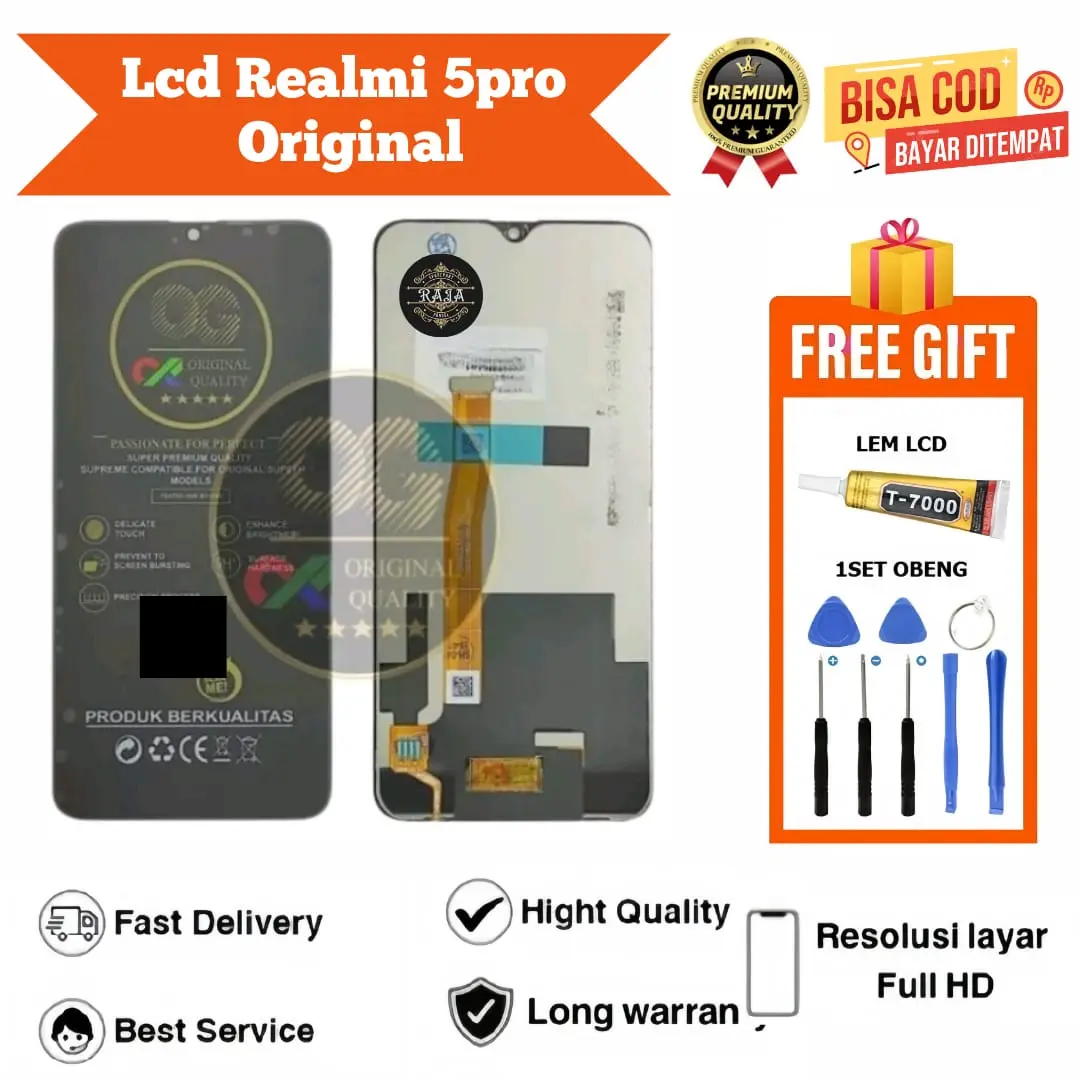 LCD Realmi 5 Pro ORIGINAL OG SUPER FULL SET OBENG DAN LEM / LCD OG SUPER Realmi 5 Pro FULL SET