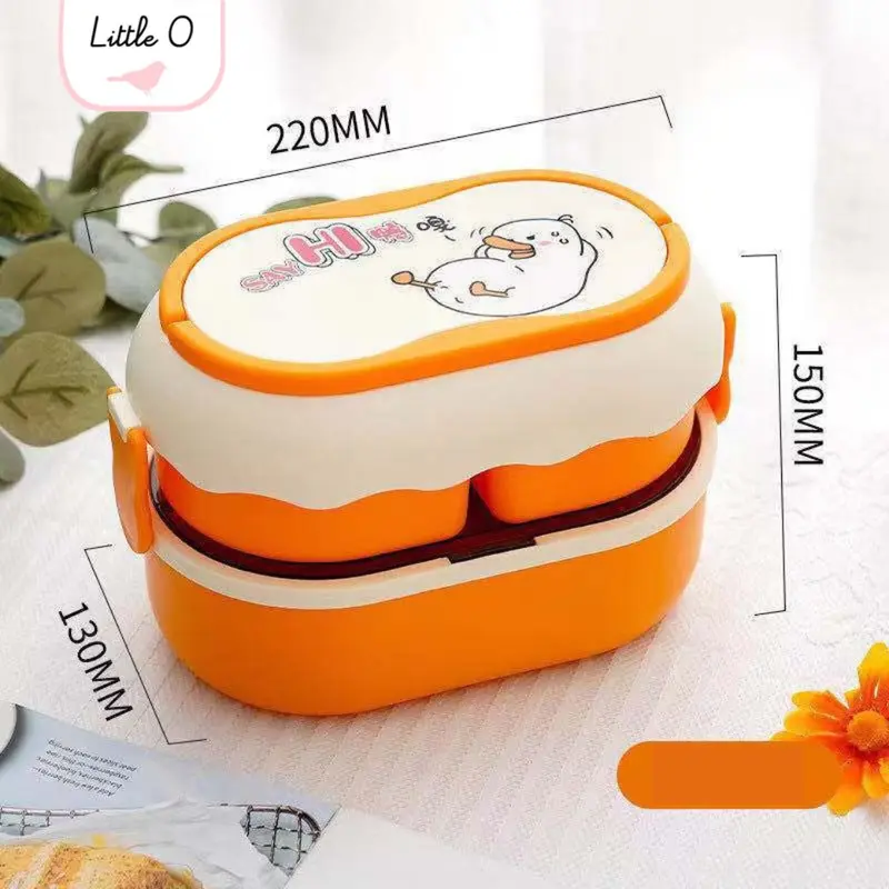 Little O BEAR DUCK 2 layers lunch box set with cutlery tempat bekal dua susun kotak bekal anak tempat bekal karakter kotak bekal murah 7