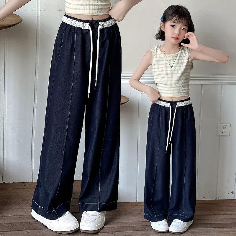    Khách chọn theo chiều cao Quần Jeans Suông Mỏng Mùa Hè Cho Bé Gái 2025,Quần Denim Cạp Phối Ren Nổi Bật Chất Liệu Bò Mềm Mại Size 20-43kg B0031 