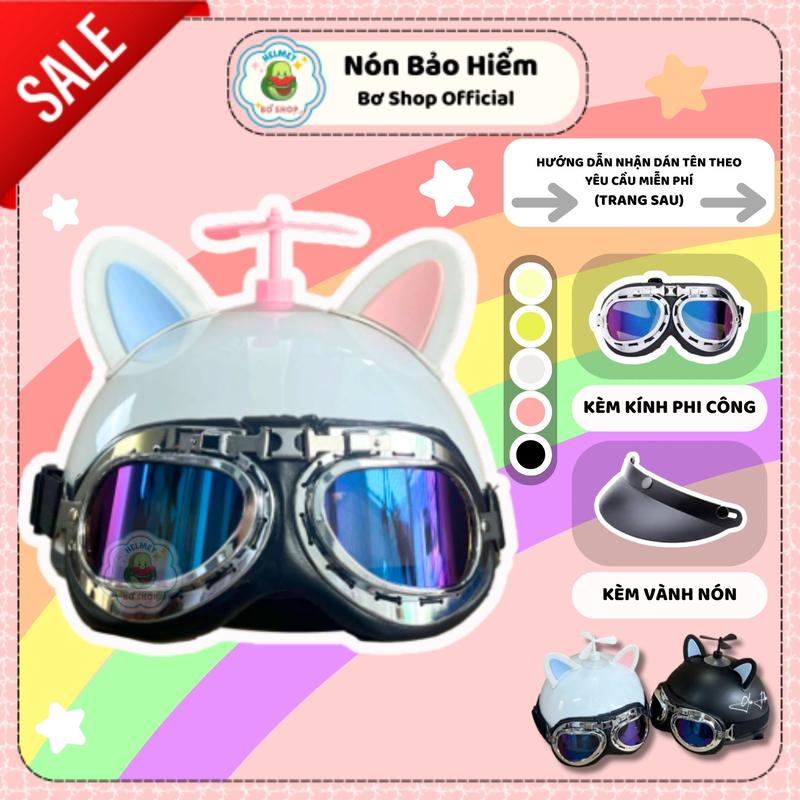 GHI CHÚ TÊN Nón Bảo Hiểm Nửa Đầu Phi Công Kèm Tai Mèo Hai Màu Và Chong Chóng Doraemon Nhiều Màu Dễ Thương Mũ Bảo Hiểm Phi Hành Gia Phù Hợp Nam Và Nữ mubaohiem helmet Bơ Shop