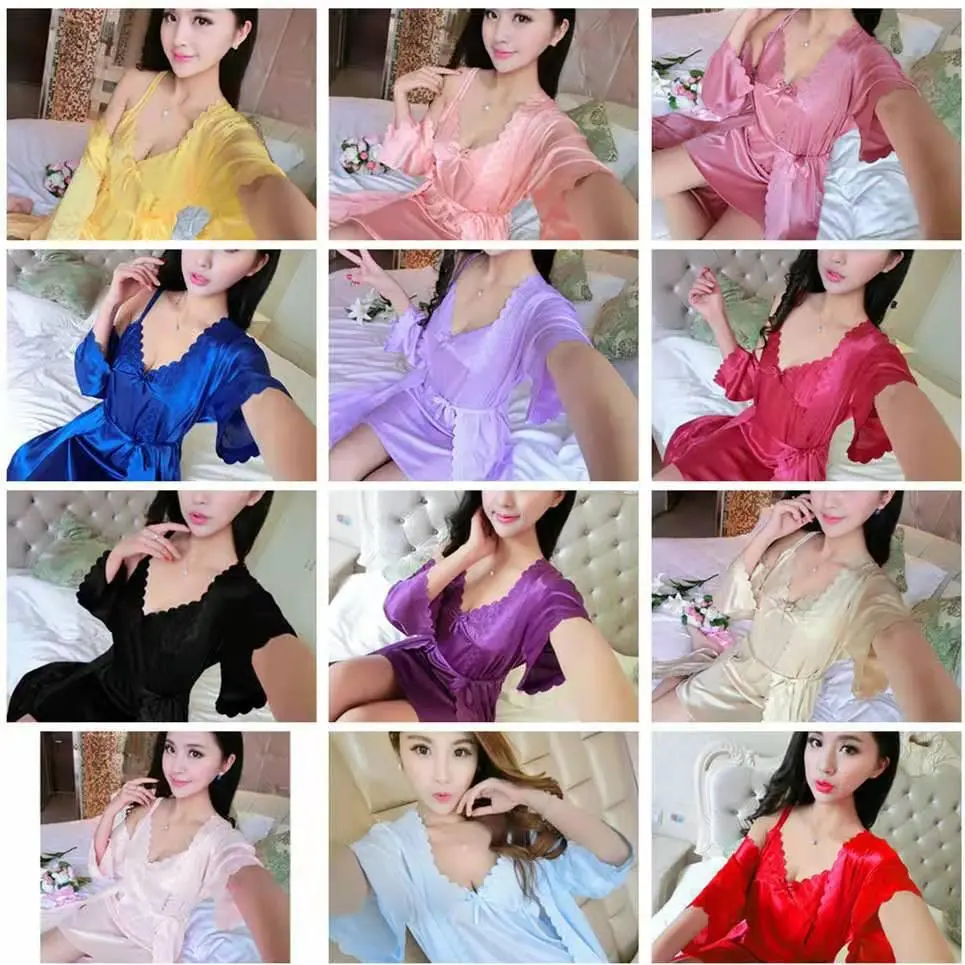 BAJU TIDUR KIMONO LINGERIE 2IN1 SATIN