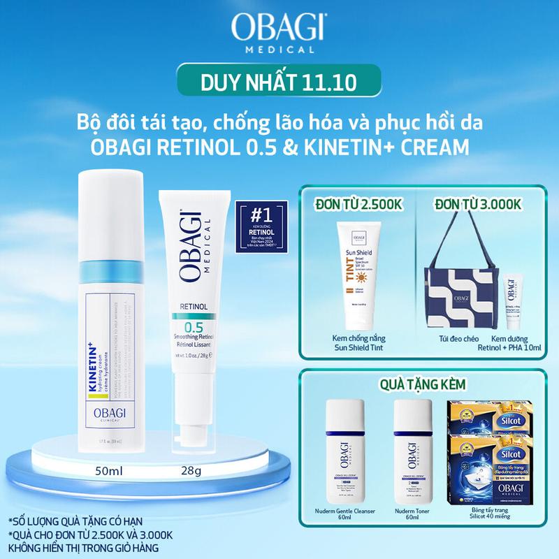 [MEGA 10.10] Bộ đôi Kem dưỡng Obagi 360 Retinol 0.5 28g và Kem dưỡng Obagi Clinical Kinetin+ Hydrating Cream 50ml Làm Đẹp Da l Dưỡng Ẩm Da Nữ Skincare