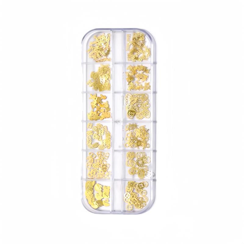 Nail art accessories brand logo light luxury metal hollow heart-shaped bow four-leaf clover rivet sticker mixed pack Polish Salon 9