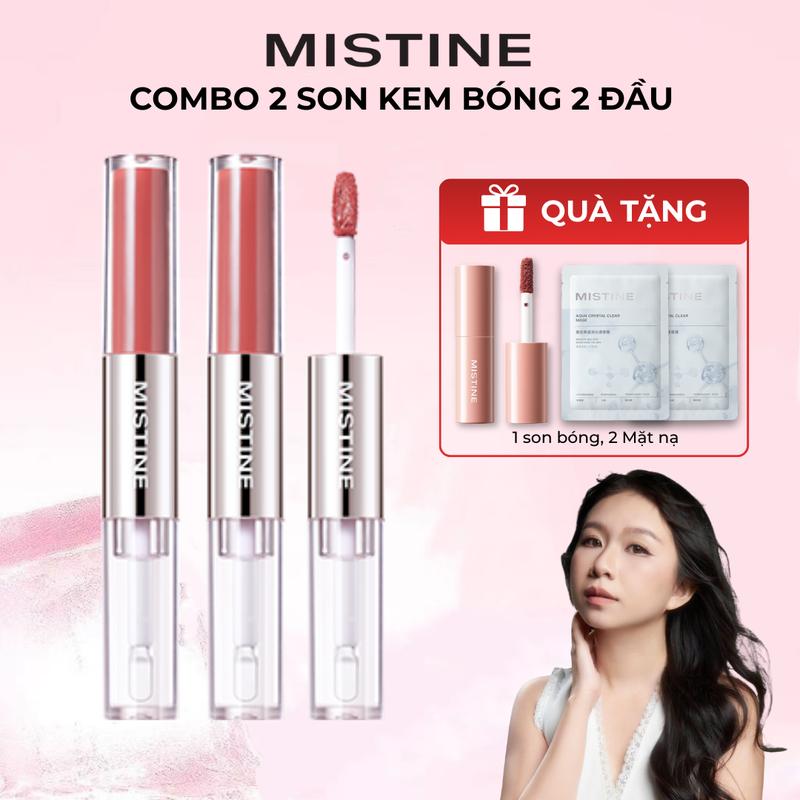   FS - CHOU  MISTINE COMBO 2 Son kem bóng 2 đầu TIPSY-LOCK LIP DUO +  3 QUÀ  1 Son bóng 2 Mặt nạ 