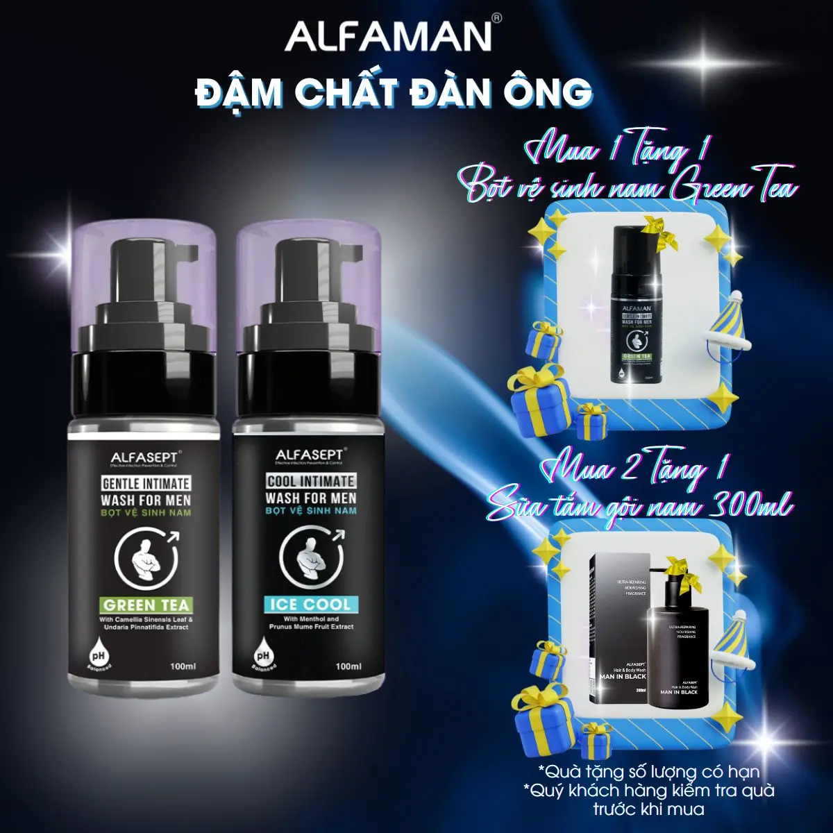 Dung dịch vệ sinh nam giới, Bọt Vệ Sinh Nam ALFASEPT Cool Intimate Wash For Men Hương Bạc Hà Thơm Mát, Dưỡng Ẩm Và Chăm Sóc Vùng Nhạy Cảm 100ml