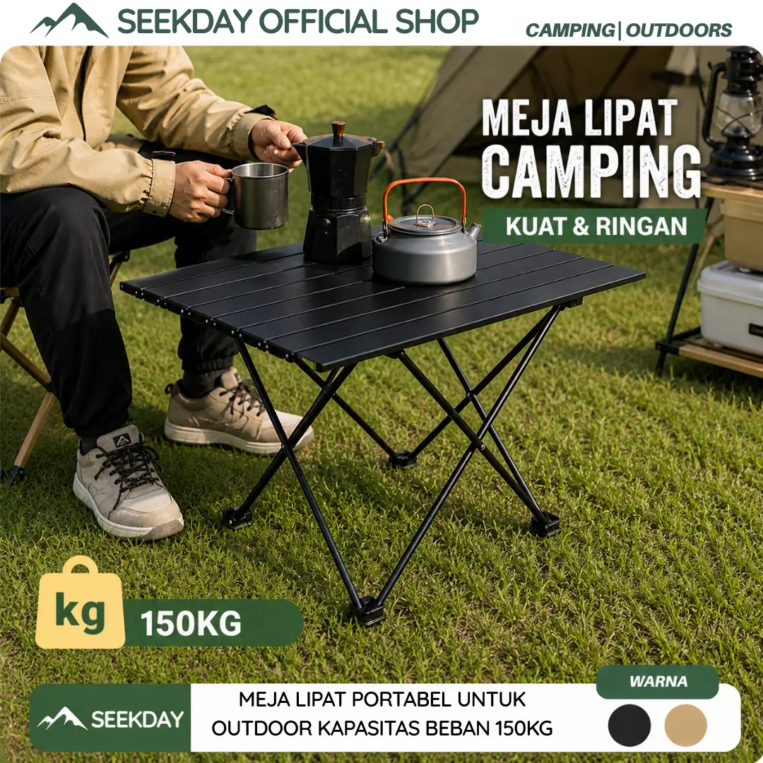 SEEKDAY Meja Lipat Portabel Outdoor Camping Baja Karbon Mudah Dibawa Kokoh dan Tahan Lama untuk Berkemah Piknik Memancing