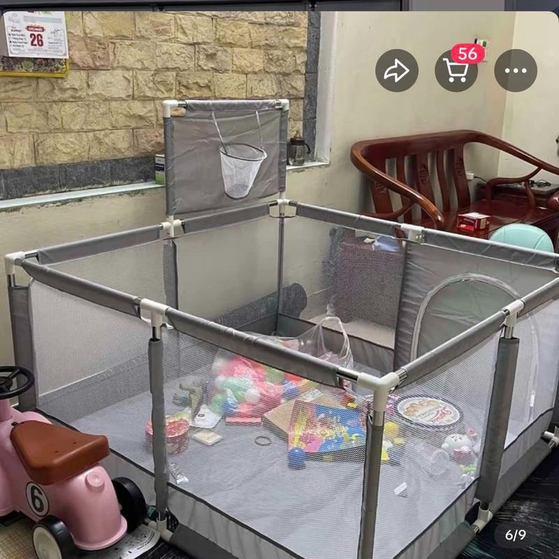 Quây bóng Vuông cho bé có ném bóng rổ, tặng 10 bóng , khung inox chắc chắn (kt 1m28x1m28) to rộng thoải mái cho 4 bé chơi cùng) rào chắn ,quây cũi