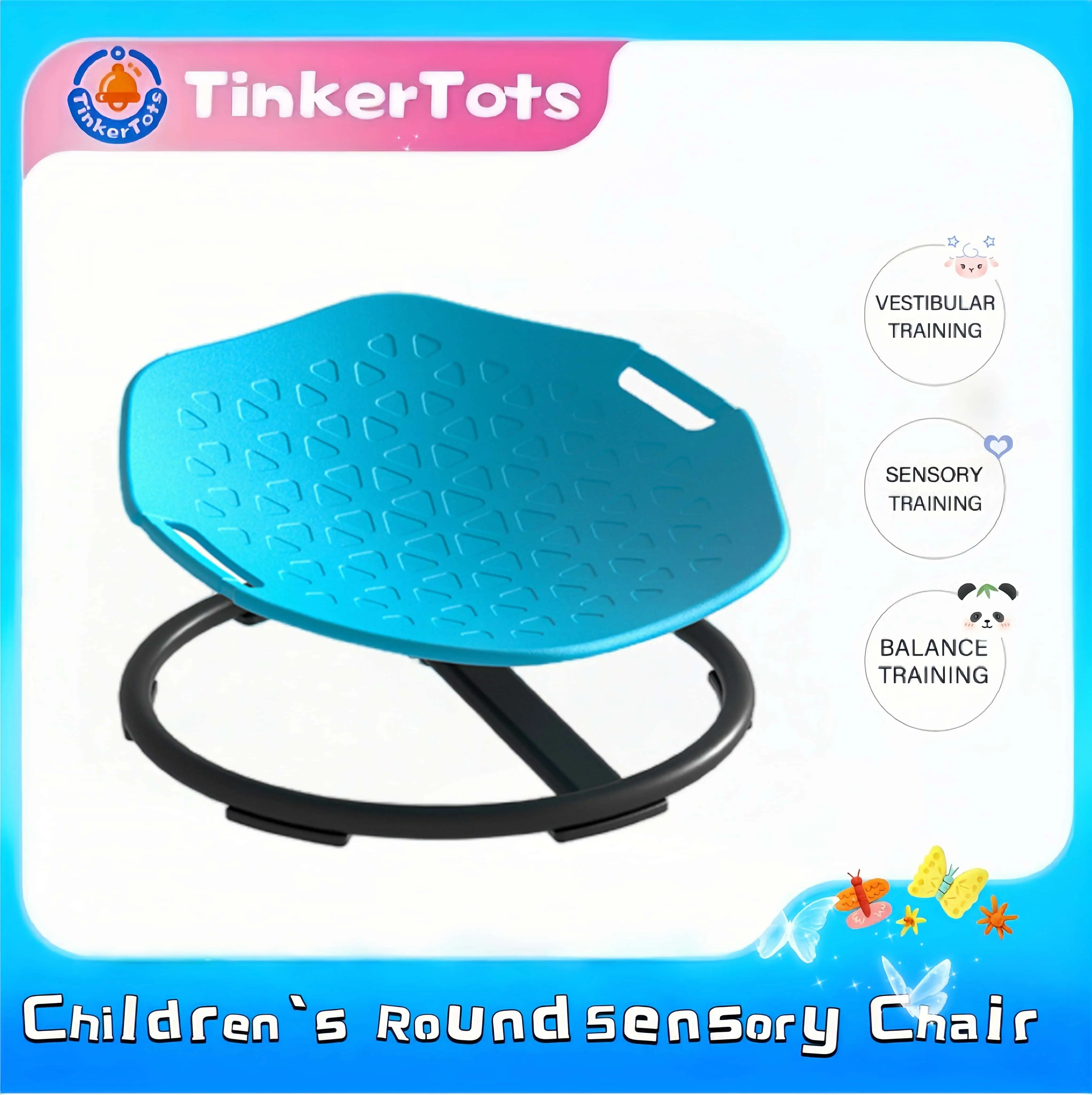 Upgraded Sensory Swivel Chair with Handles，Spinning Chair for Autistic ADHD Kids, 360° Sit and Spin Training Body Coordination, Metal Base Non-Slip,Autism toys