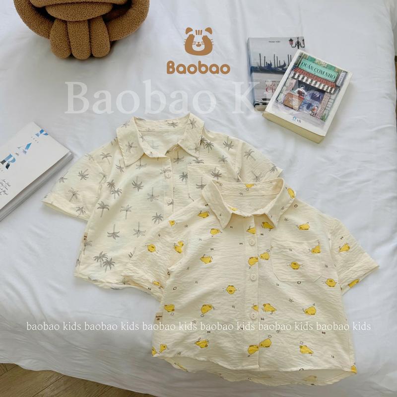 BAOBAO-HÀNG SẴN ÁO SƠ MI ĐŨI COTTON TAY NGẮN HOẠ TIẾT MÙA HÈ CHO BÉ TRAI BÉ GÁI - MZ2001