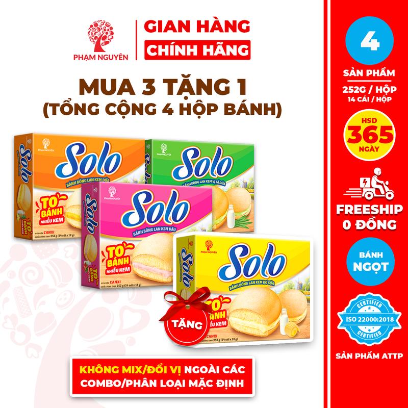   MUA 3 TẶNG 1  Tổng cộng 4 Hộp Bánh bông lan kem Solo 252g | Đồ ăn vặt 