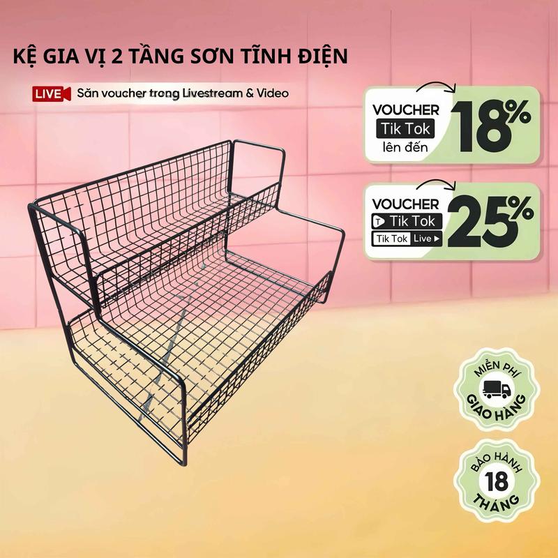 KỆ 2 TẦNG ĐỰNG GIA VỊ ĐỂ BÀN SẠCH SẼ SANG TRỌNG THÉP SƠN TĨNH ĐIỆN TRỐNG GỈ ,…