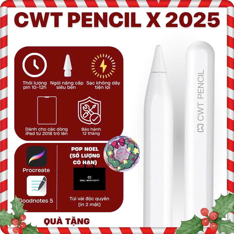 KHÔNG TƯƠNG THÍCH AIR 6 M2 AIR 7 M3 PRO M4 2024 MINI 7 các dòng IPad Gen Bút cảm ứng CWT PENCIL X 2025 hỗ trợ sạc không dây - Phụ kiện Bút vẽ cwtpencil bút cảm ứ ng