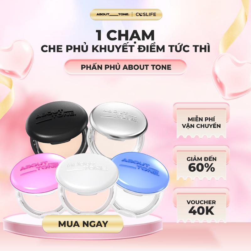 Phấn Phủ Dạng Nén ABOUT TONE Kiềm Dầu Lâu Trôi Mịn Da Che Phủ Nhẹ Đều Màu Da 8-9g