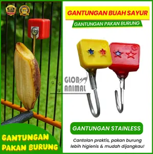 GANTUNGAN BUAH SAYUR PAKAN BURUNG BESI cantolan sangkar pengait pisang