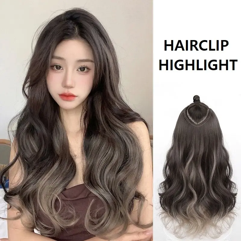 Hairclip Highlight Coklat Curly Premium Korean 50CM  Hairclip Big Layer  Hairclip U shape Extension