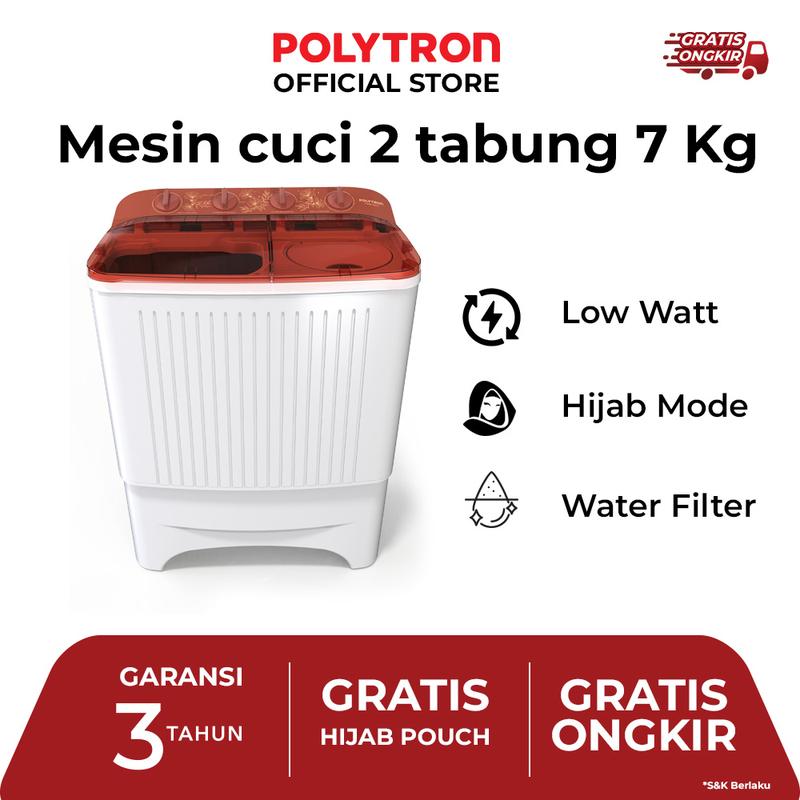 POLYTRON Mesin Cuci 2 Tabung Primadona Giant 7 Kg PWM 7072N 0