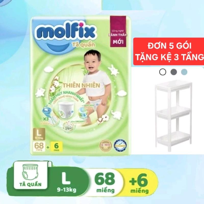 (ĐƠN 5 GÓI TẶNG KỆ 3 TẦNG INOCHI) TÃ QUẦN MOLFIX THIÊN NHIÊN ULTRA M76+6/L68+6/XL62+6/XXL56+6