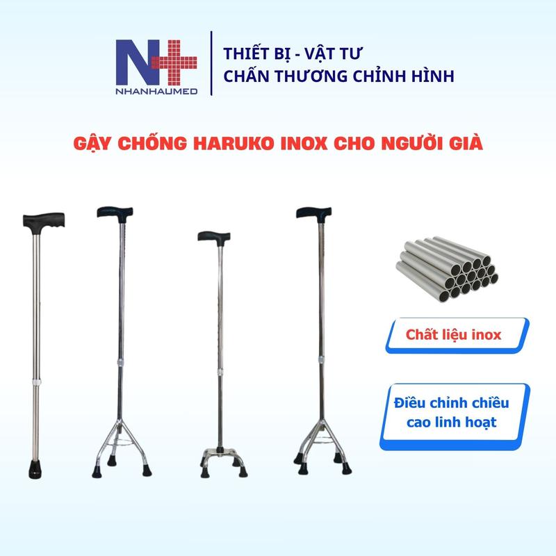 Gậy Chống Inox Cho Người Già Gậy 1 Chân Gậy 3 Chân Gậy 4 Chân Inox Người Già Điều Chỉnh Chiều Cao Haruko