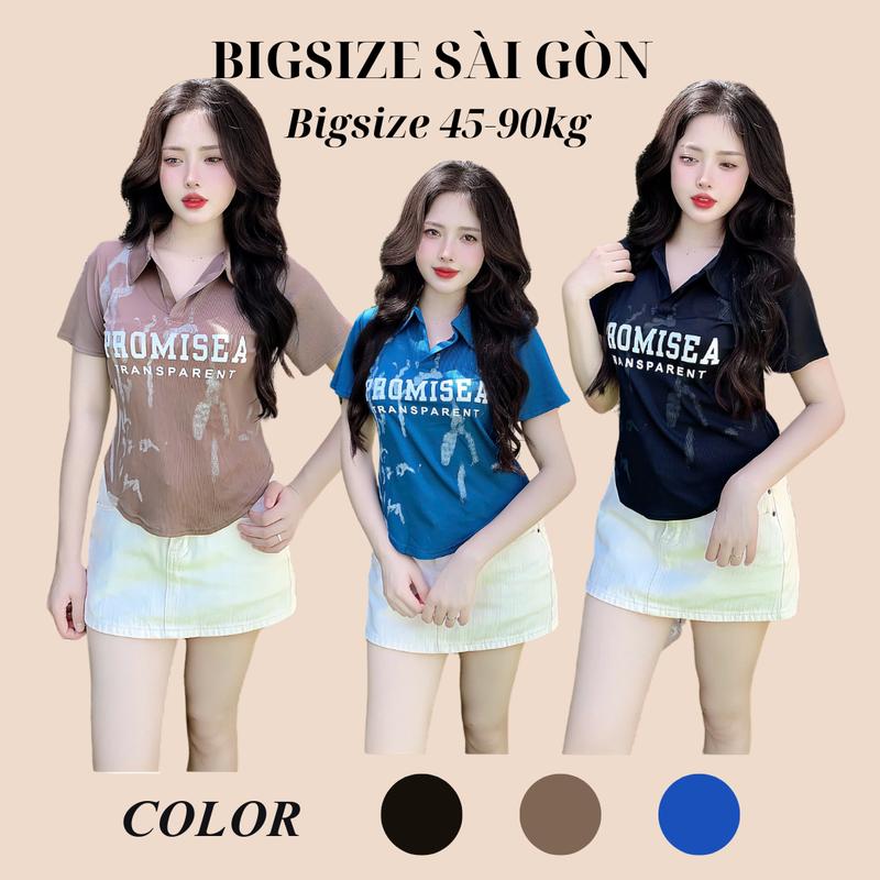 Áo Thun Polo Phối In Hình Họa Tiết Thun Gân Tăm 45- 90Kg Bigsize Dễ Thương Top Nữ Women - B.1564