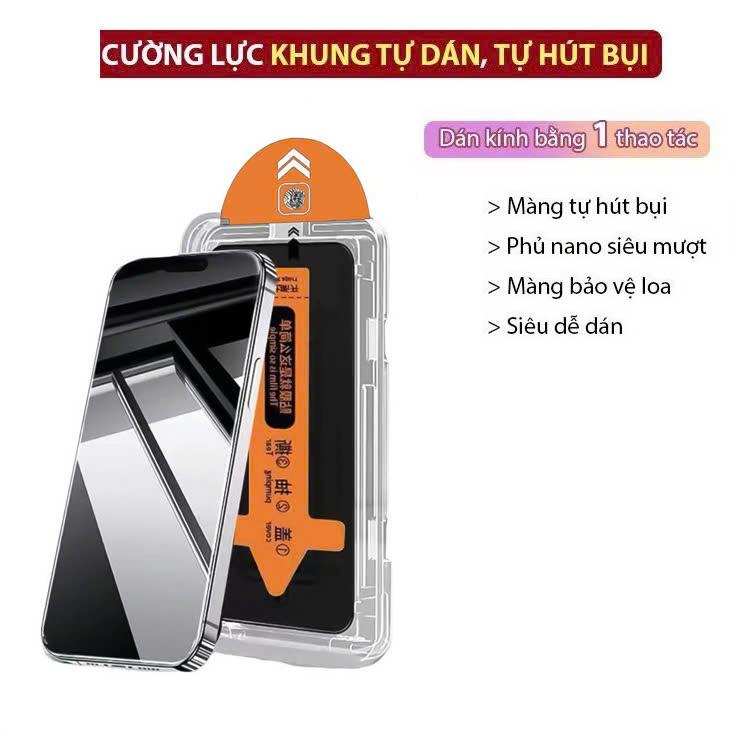 Kính Cường Lực Iphone Kingkong có Khung Tự Dán - Tự Rút Bụi Chống Nhìn Trộm và Trong Suốt Dành Cho Iphone X Xs XsMax 11/12/13/14/15/16/17 promax pro plus air