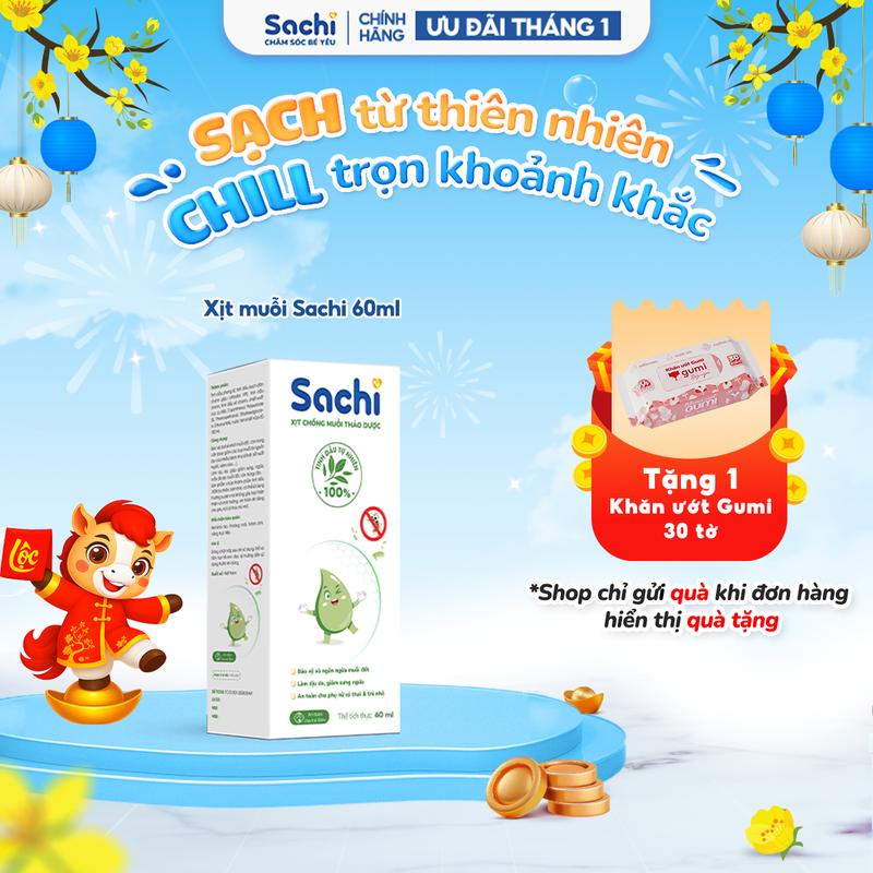  Xịt chống muỗi thảo dược Sachi hộp 1 chai 60ml hỗ trợ bảo vệ da bé khỏi muỗi đốt côn trùng cắn 