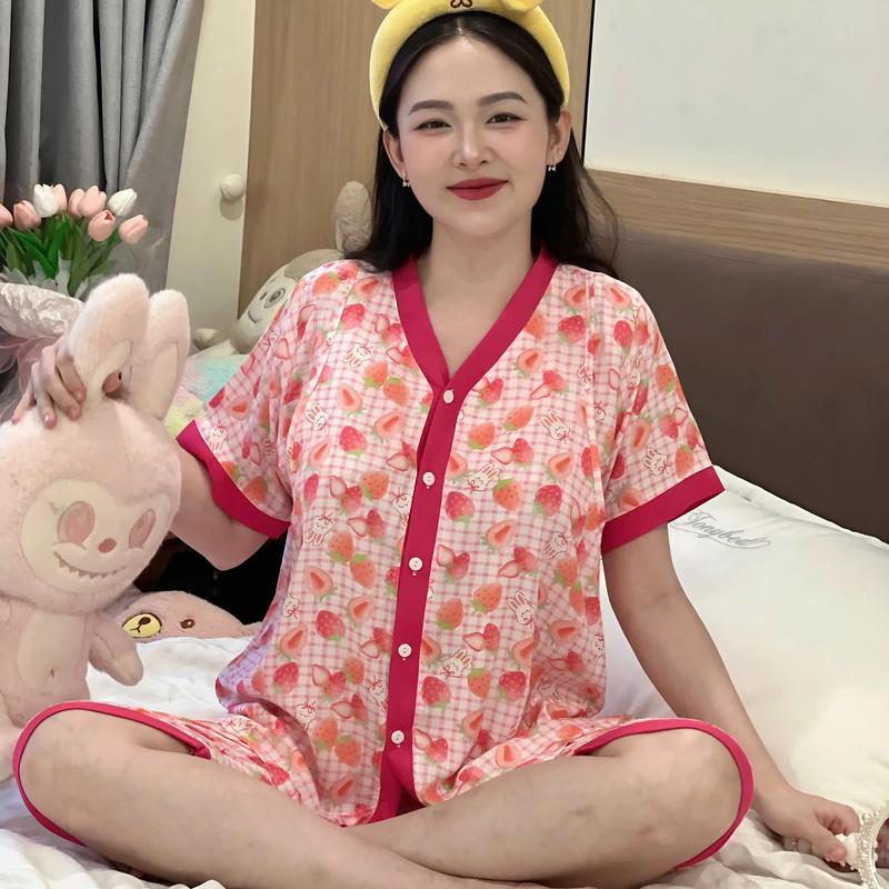 Bộ lửng bầu viền màu bầu tay ngắn quần lửng nhún trẻ trung xinh xắn nhẹ mát Nữ Áo