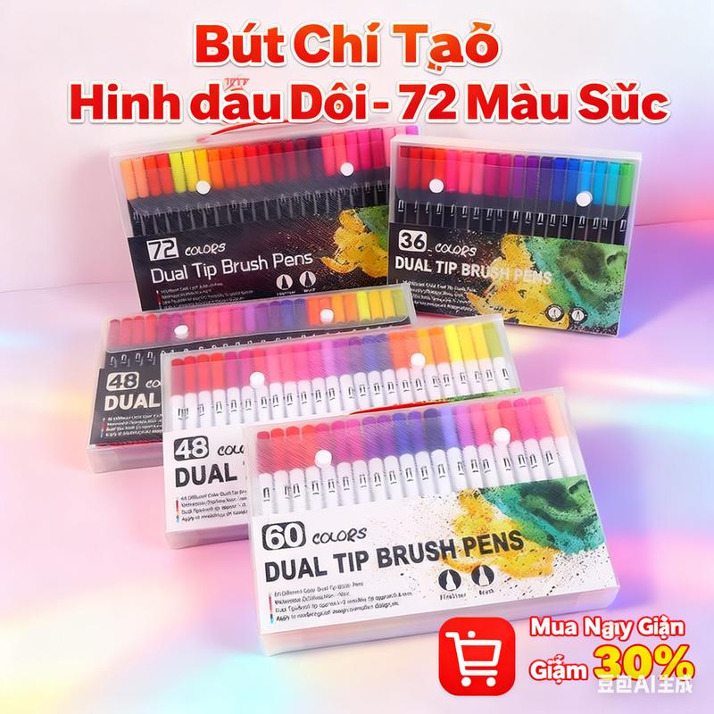 Bút Cọ Màu Nước Hai Đầu, Bộ 48 Màu, Đầu Cọ Mềm Và Đầu Bút Đánh Dấu Mịn, Không Độc Hại Gốc Nước, Thích Hợp Cho Trẻ Em, Người Lớn, Tô Màu, Thư Pháp Và Minh Họa