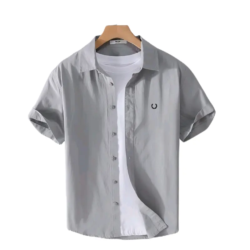 lengan pendek casual kemeja polos f.p.e.r.r.y Katun Pria Formal tactial 4