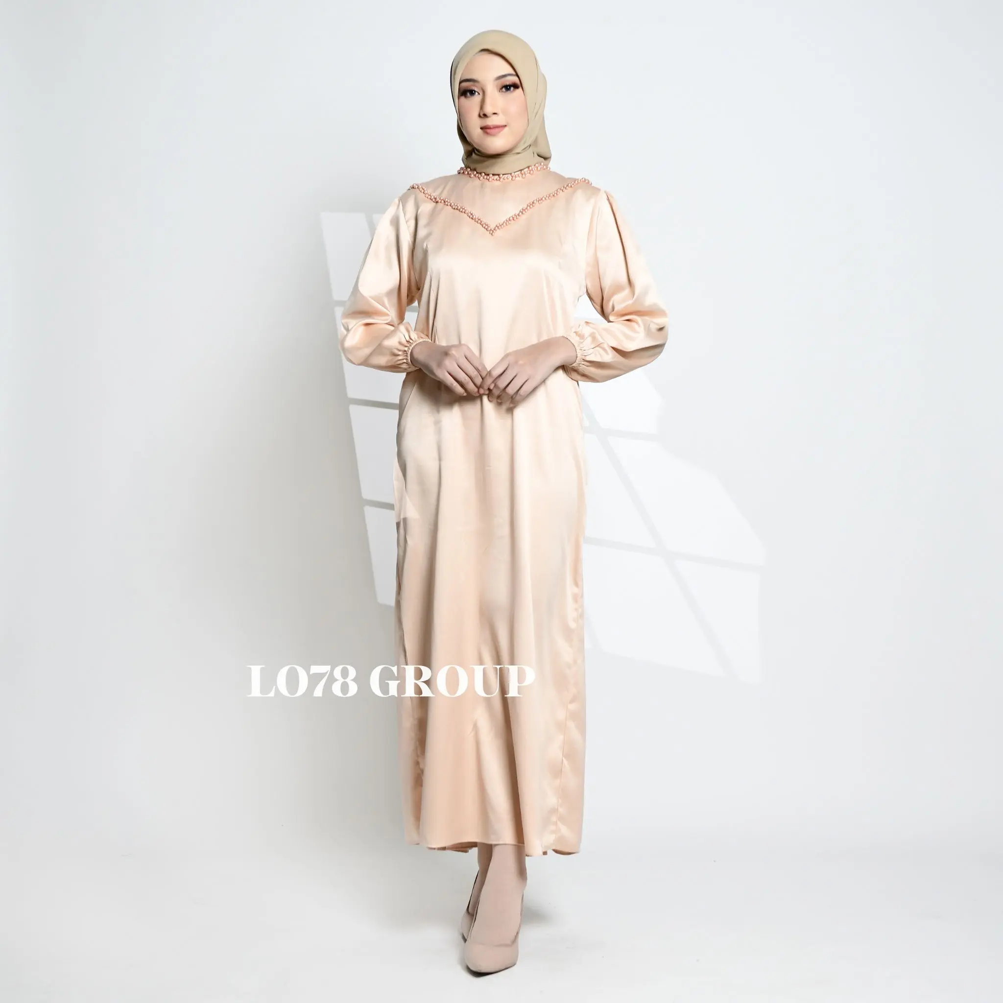 Calendula Dress Bridesmaid Kondangan Wisudaa Premium Maxy Material Maxmara  Grade A Gamis Polos Bridesmaid Satin Armany Plus Detail Payet V Jahit Dada Gamis Bridesmaid Wanita Remaja Muslim Lengan Kerut Wudhu Friendly Ready Jumbo Xxl