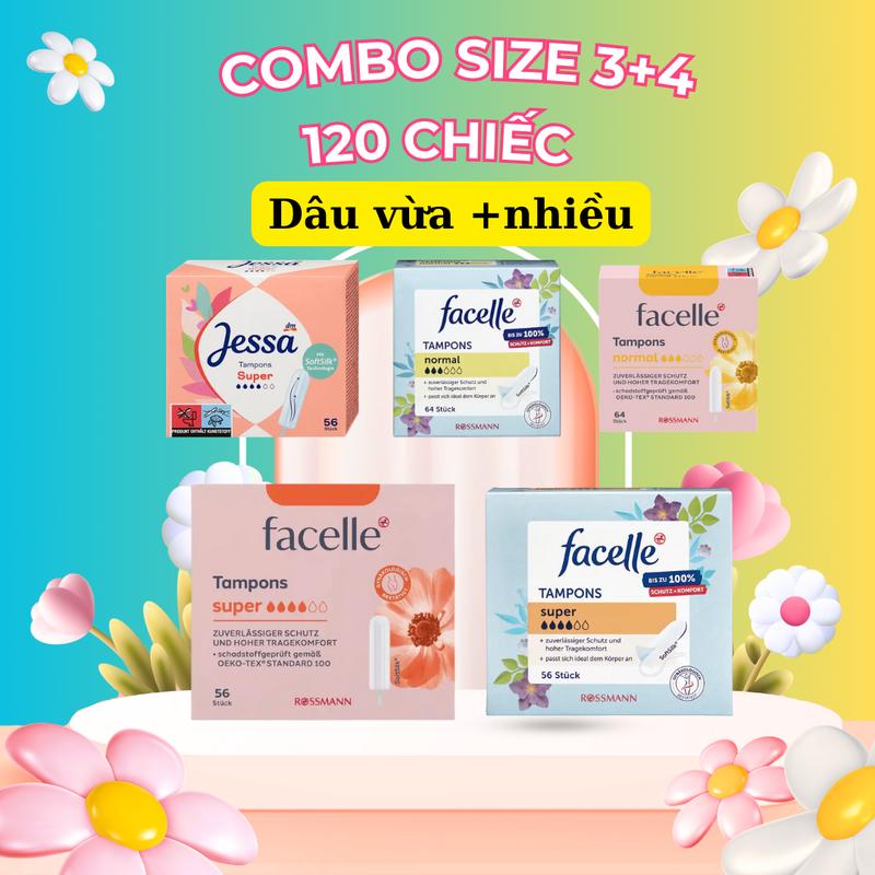 Băng Vệ Sinh Tampons Combo Tampon Size 3+4 Giọt Dành Cho Những Ngày "Dâu" Trung Bình và Nhiều Của Chị Em Phụ Nữ