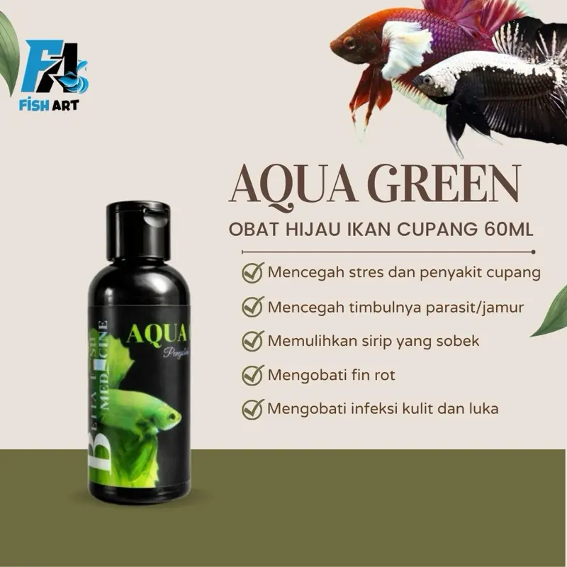 Obat Hijau Ikan Cupang Aqua Green 60ml Untuk Pengobatan dan Pencegahan Penyakit Pada Ikan Cupang Obat Ijo Ikan Cupang